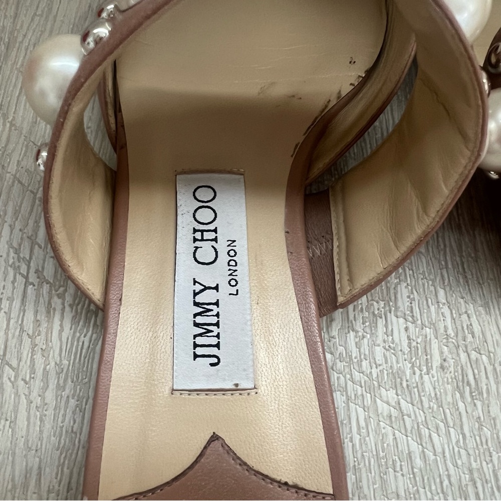 Jimmy Choo Blush Pink Pearl-Embellished Pointed Toe Flats - Picture 10 of 13